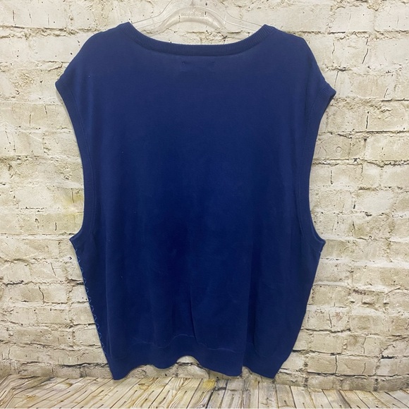 Saddlebred Blue Diamond Print Cotton V Neck Sweater Vest - Picture 3 of 4